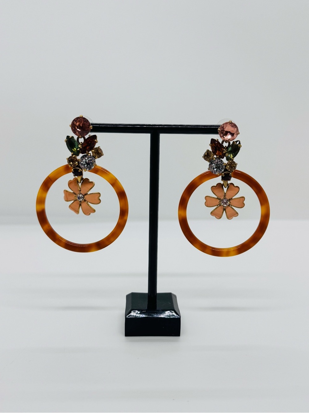 J.Crew Floral Tortoise Hoop Earrings Crystals Hard to Find